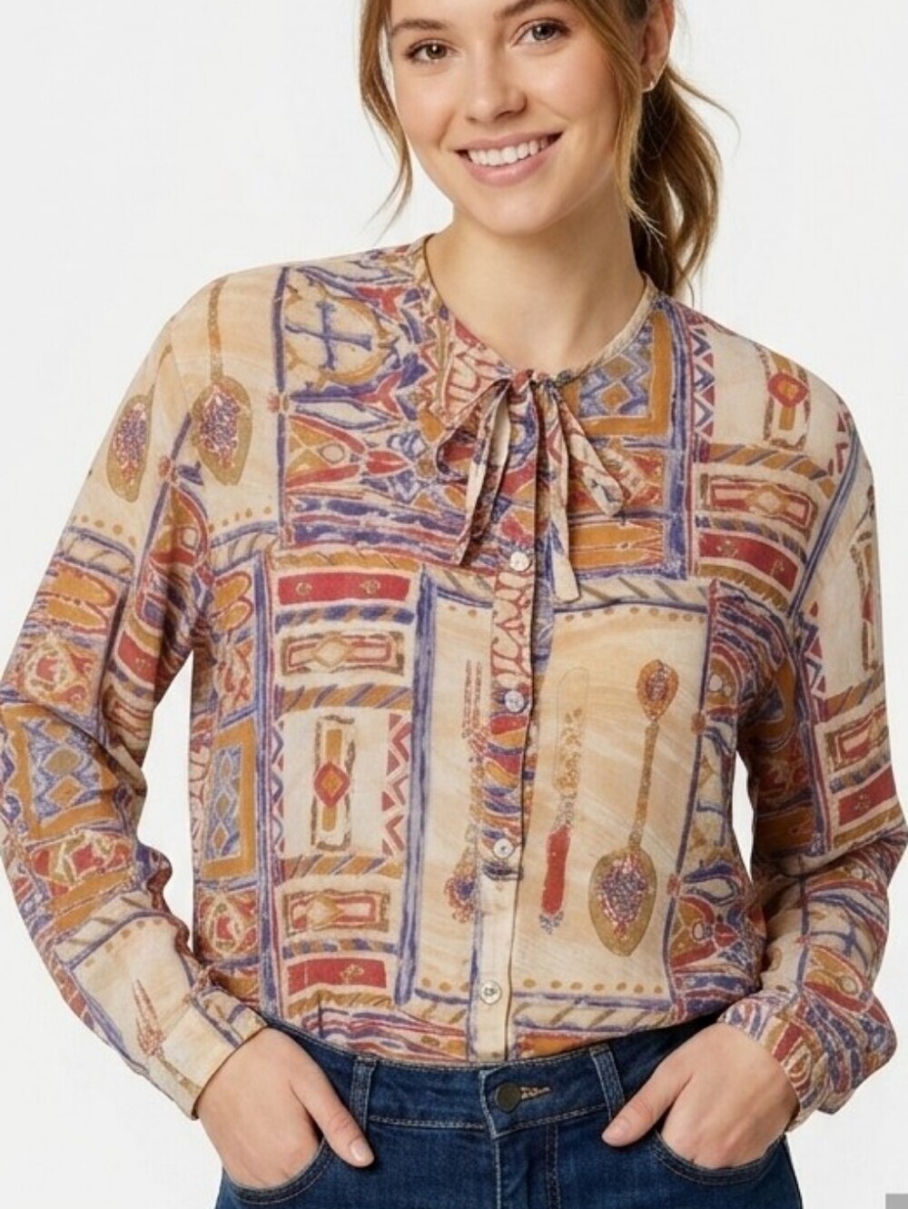 Vintage Como Button Front Silk Blouse